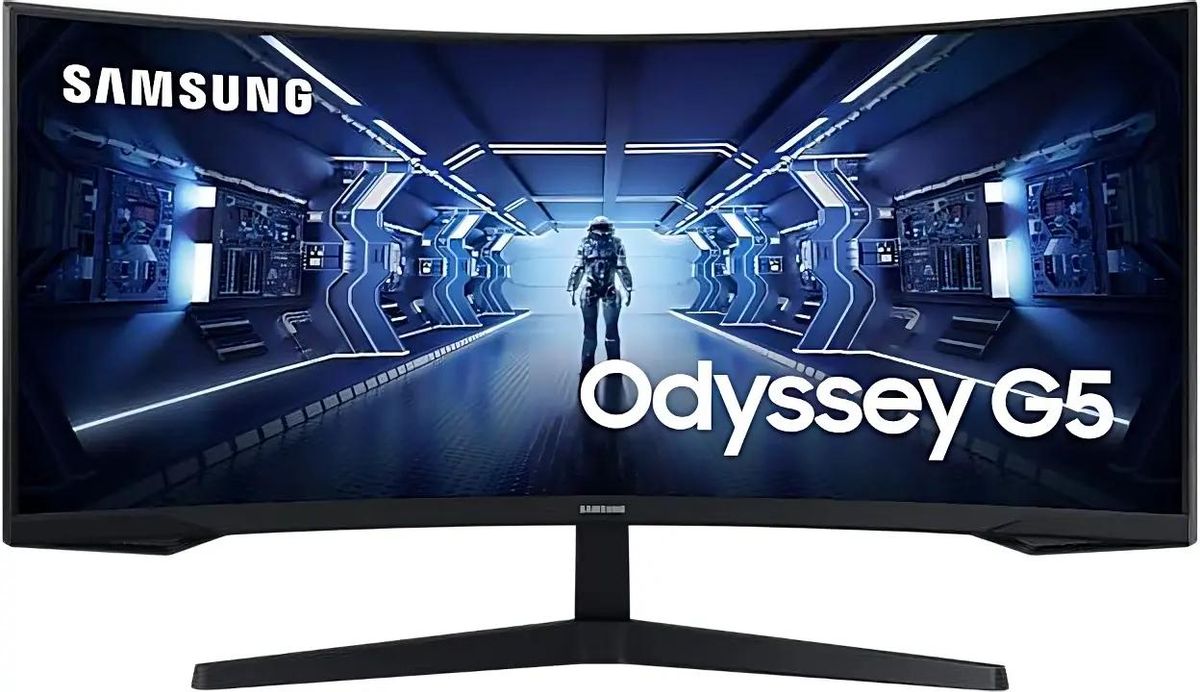 34" Монитор Samsung Odyssey G5 C34G55TWWI,  3440x1440,  VA,  165Гц,  1хHDMI,  1хDP,  изогнутый, черный [lc34g55twwixci]